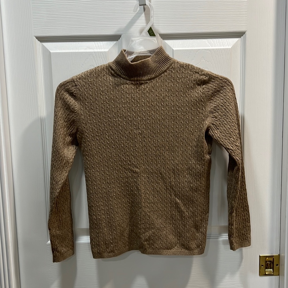 Light brown, mock, long sleeve textured, turtleneck